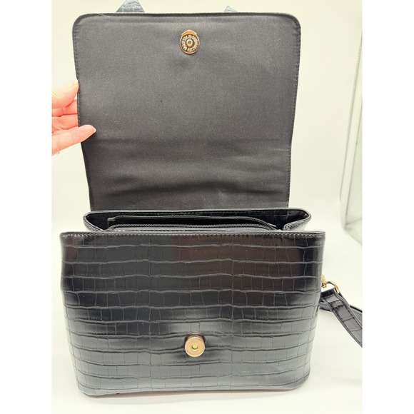 Like Dreams Black Croc Embossed Bow Crossbody Bag Top Handle Handbag - Picture 10 of 13